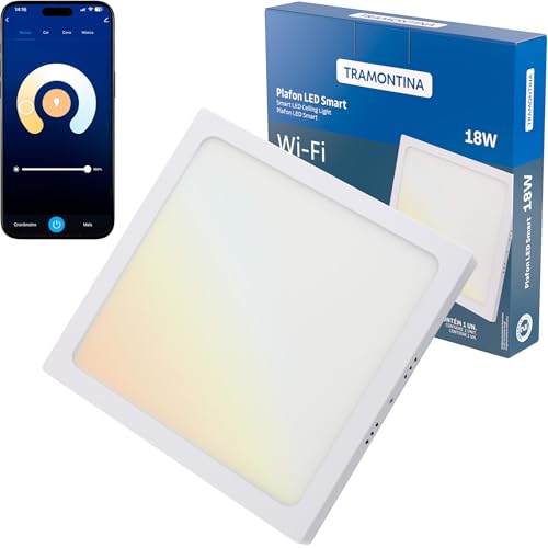Tramontina Plafon Smart​ LED Quadrado de Sobrepor 18W Inteligente Wi-Fi + Bluetooth​ e função de geolocalização - Compatível com Alexa e Google Assistente - 1