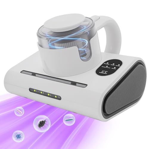 TRUERZA Aspirador de Pó Antiácaro Portátil, 500ml, Filtragem Dupla, Luz UV, Escova Rotativa, Visor Digital, 300W, 220V