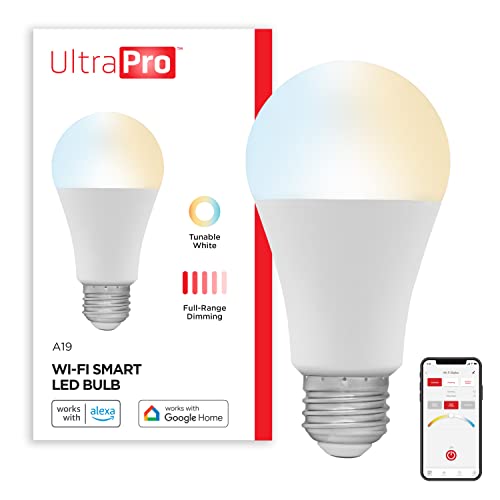 UltraPro Lâmpada inteligente LED Wi-Fi, A19, equivalente a 60 W, branco ajustável 2700K - 6500K, regulação de alcance total, roteador de 2,4 GHz necessário, ritmo circadiano, aplicativo fácil de usar - 1