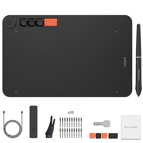 VEIKK Mesa Digitalizadora Tablet gráfico Voila L 25,4 x 15,2 cm, tablet de arte digital com 4 teclas de teclado personalizadas substituíveis, 8.192 níveis para Windows/Mac OS/Linux/Chromebook - 1