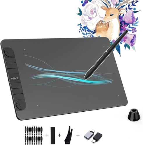 VEIKK Mesa Digitalizadora VK1060 Pro Tablets de design gráfico 10 x 6 polegadas tablet desenho com 2 rodas de rolagem e 6 teclas de acesso rápido, compatível com Android/Mac/Chrome/Windows/Linux - 1