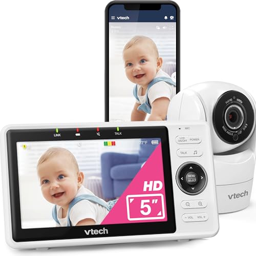 VTech Upgraded Smart WiFi Baby Monitor VM901, 5-inch 720p Display, 1080p Camera, HD NightVision, Fully Remote Pan Tilt Zoom, 2-Way Talk, Free Smart Phone App, Works with iOS, Android - 1