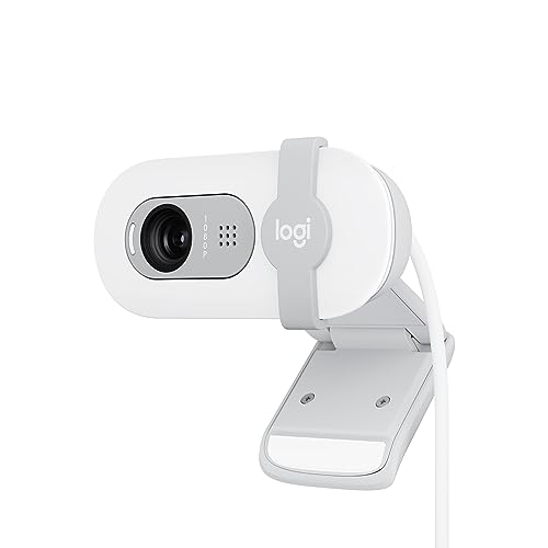 Webcam Full HD Logitech Brio 100 com Microfone Integrado, Proteção de Privacidade, Correção Automática de Luz e Conexão USB-A - Branco