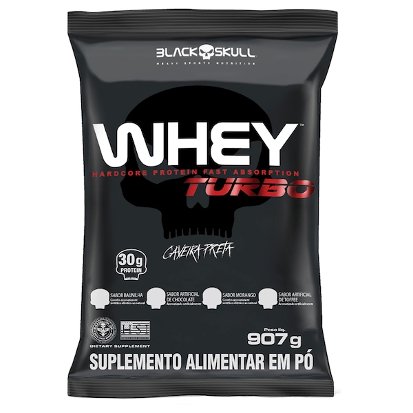 Refil Whey Turbo Chocolate 907G, Black Skull - 3