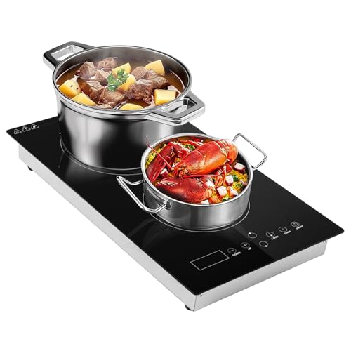 Zenkon Cooktop Indução 2 Bocas, Fogão Indução Touch Screen 220V, Fogão Cooktop Indução 2000w e 1800w, Temporização, Trava Para Crianças, Função De Proteção Contra Altas Temperaturas